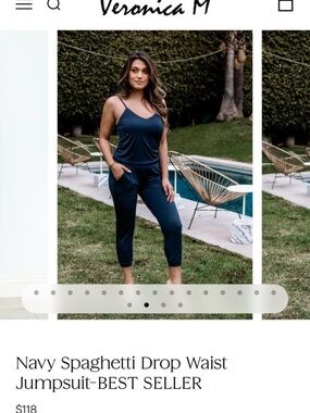 Veronica M Navy Spaghetti-Strap Drop Waist Jumpsuit